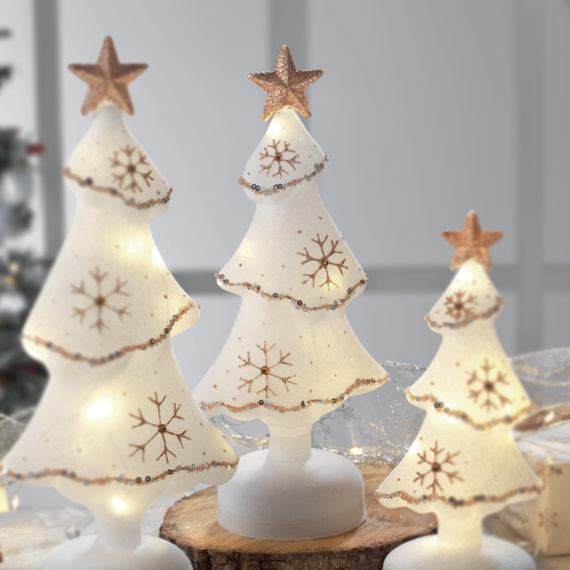 Abete di Natale Mascagni Casa in vetro floccato con LED 28,5 cm