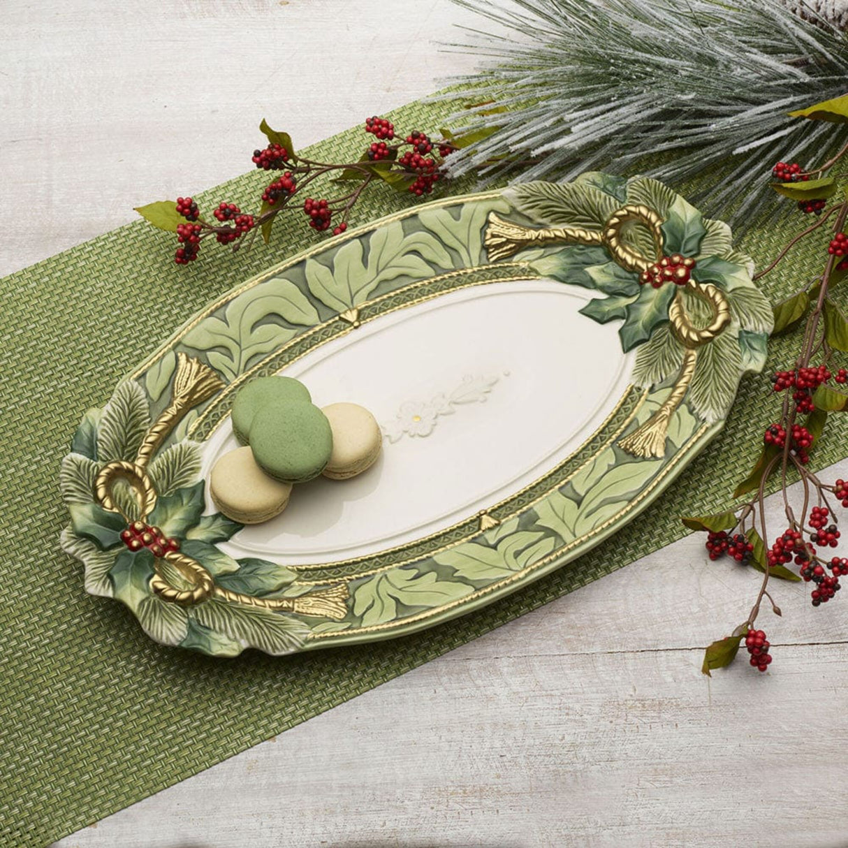 FITZ & FLOYD - Vassoio Centrotavola Porcellana 43 cm Ovale Decorazione Natale 1022009