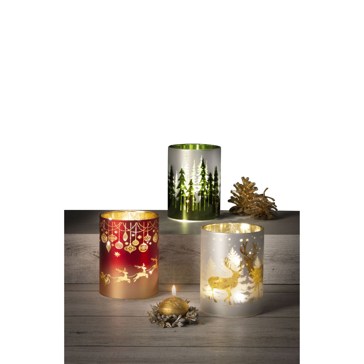 Lanterna natalizia Noel in vetro rosso con luce LED 12 cm