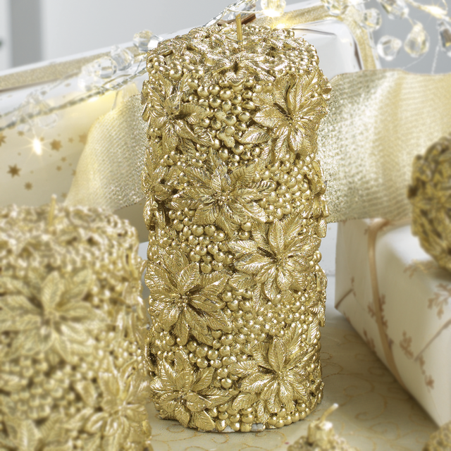 Cero natalizio Mascagni Casa in cera con decorazioni oro 15 cm