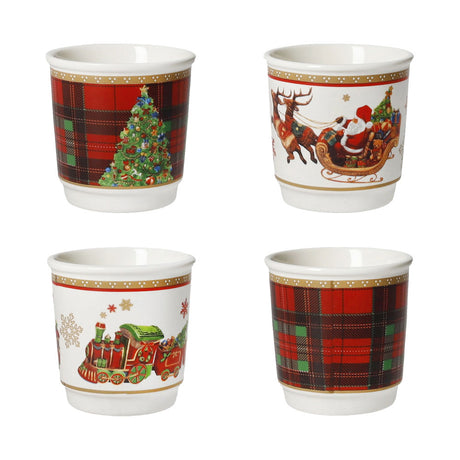 Set 4 bicchierini caffè Brandani in porcellana decori natalizi 6x6 cm