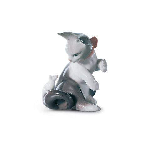 Statuina Il Gatto e Il Topo Lladrò in porcellana con dettagli glitter 8x7 cm