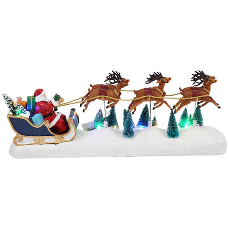 Decorazione Babbo Natale con slitta e renne Timstor 58 cm con LED animato