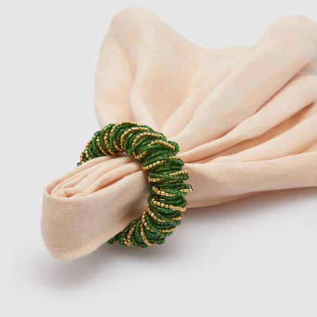 Set 6 legatovaglioli EDG con perline verde e oro 6 cm