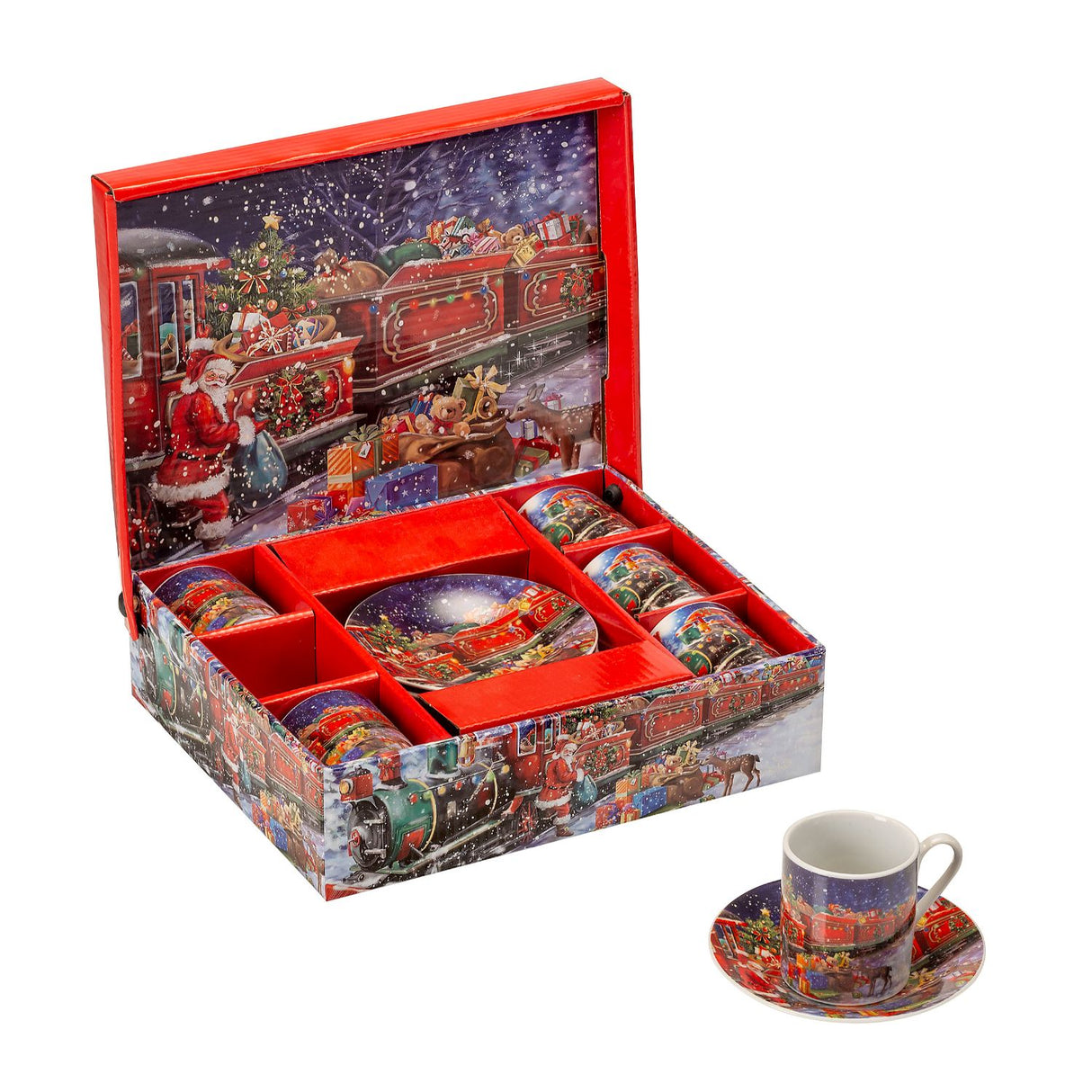 Set 6 tazze caffè Noel in porcellana decoro natalizio 80ml 11cm