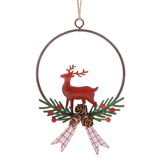 Pendaglio Coroncina con Renna Bianchi Dino in metallo rosso 16 cm
