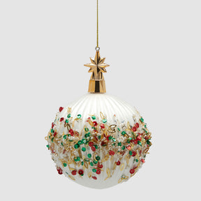 Pallina di Natale EDG Mille Perle in vetro bianco diametro 10 cm