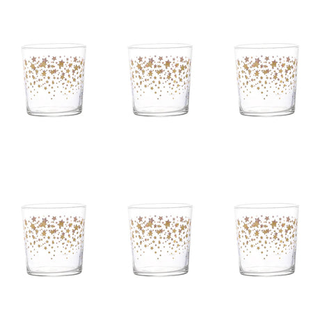 Set 6 bicchieri Simple Day in vetro con decoro stelle di Natale oro 350 ml