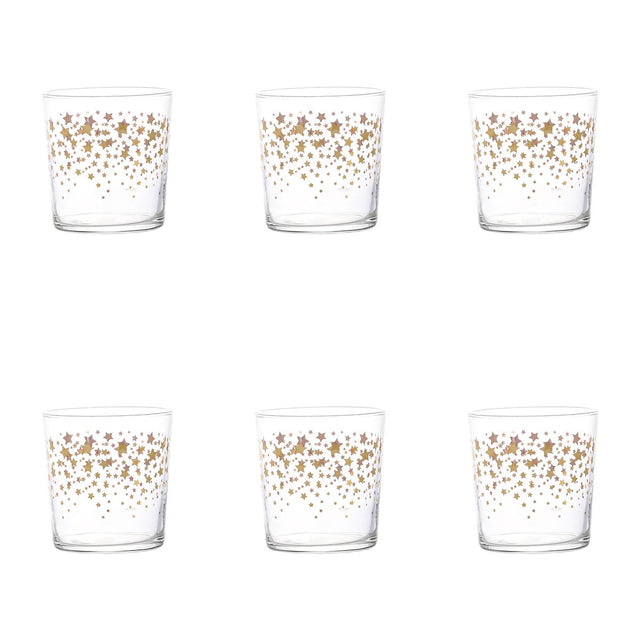 Set 6 bicchieri Simple Day in vetro con decoro stelle di Natale oro 350 ml