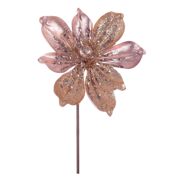 Fiore artificiale Magnolia Bizzotto in poliestere oro e rosa 18x40 cm