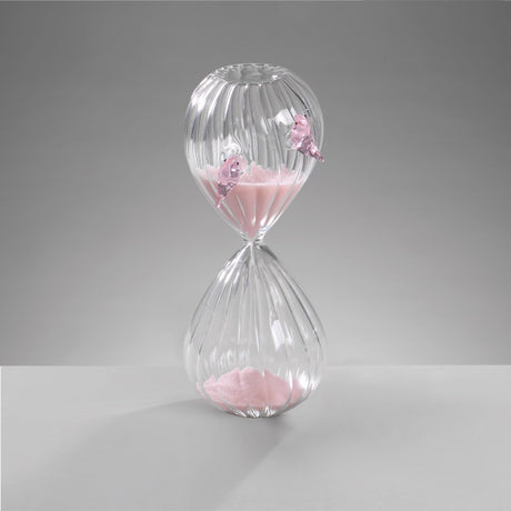 Clessidra con uccellini Mascagni Casa in vetro con sabbia rosa 16 cm