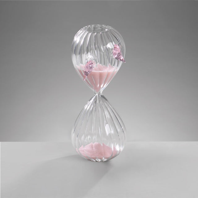 Clessidra con uccellini Mascagni Casa in vetro con sabbia rosa 16 cm