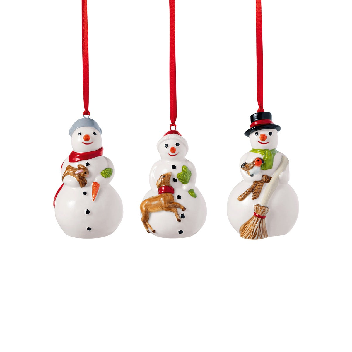 Set 3 addobbi pupazzi di neve Villeroy & Boch in porcellana decorata 8 cm