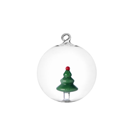 Pallina di Natale Ichendorf in vetro borosilicato con albero verde 8 cm