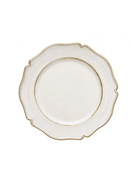 Set 4 sottopiatti Brandani in ceramica bianca con bordi oro 33 cm