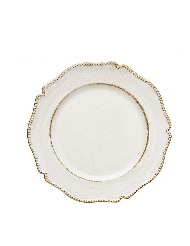 Set 4 sottopiatti Brandani in ceramica bianca con bordi oro 33 cm