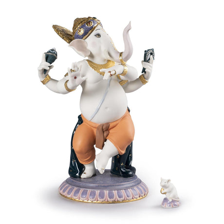 Statuina Ganesha Danzante Lladrò in porcellana decorata 27x18 cm