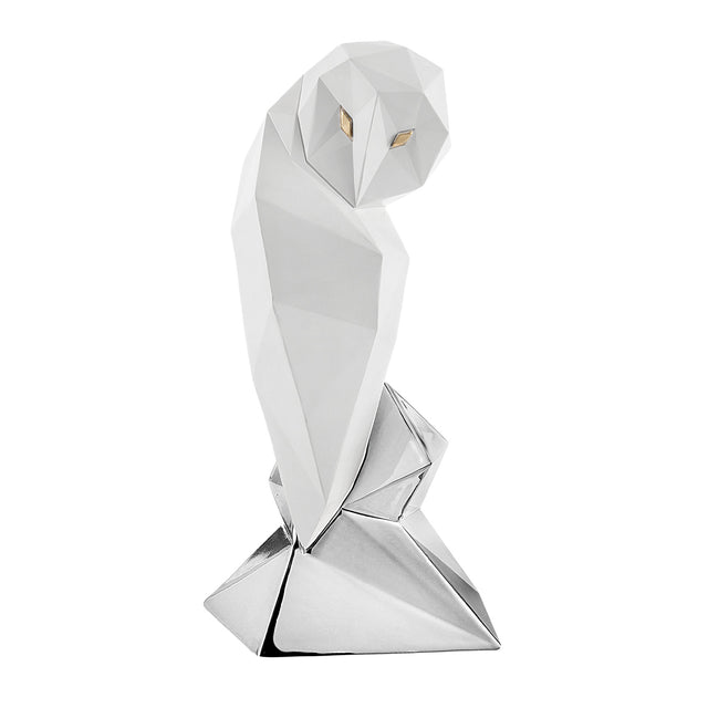 Gufo stilizzato Bongelli Preziosi in marmorino bianco e argento 16 cm