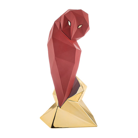Gufo stilizzato Bongelli Preziosi in marmorino rosso e base oro 16 cm