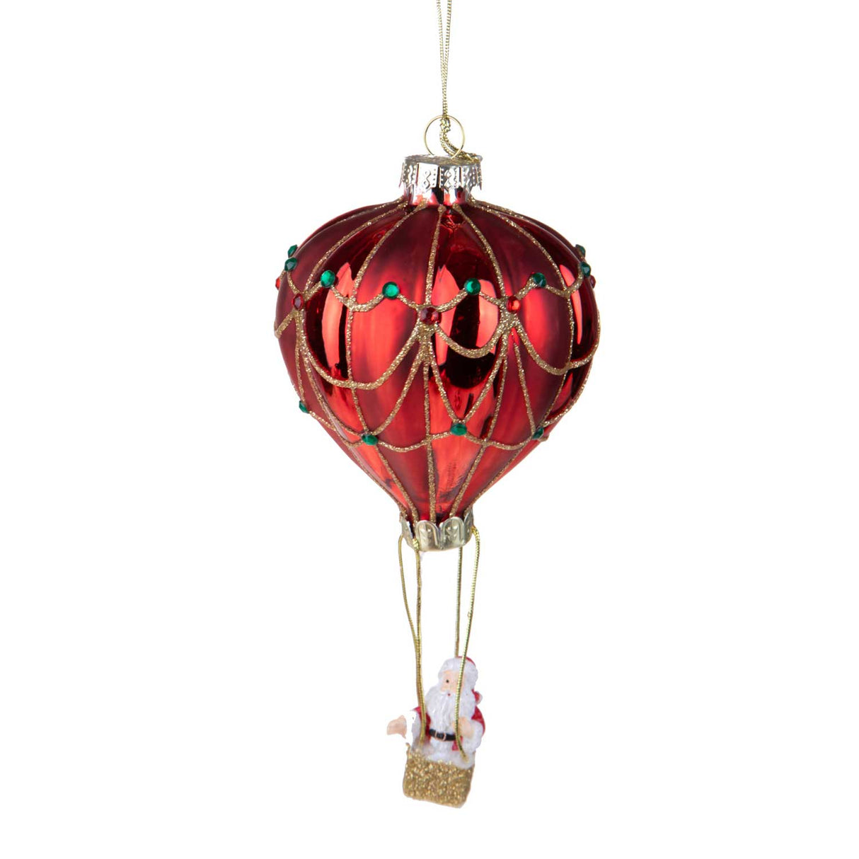 Decorazione Babbo Natale su mongolfiera Bianchi Dino in vetro 10 cm
