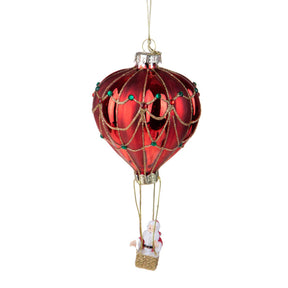 Decorazione Babbo Natale su mongolfiera Bianchi Dino in vetro 10 cm