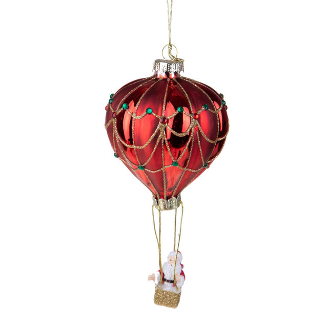 Decorazione Babbo Natale su mongolfiera Bianchi Dino in vetro 10 cm