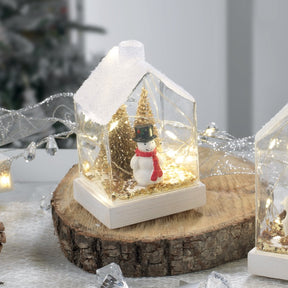 Casetta con pupazzo di neve Mascagni Casa in vetro con luci LED 12x8 cm