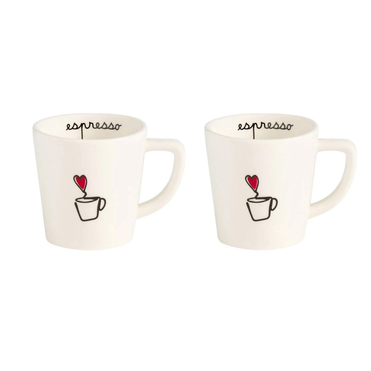 Set 2 tazze caffè Simple Day in gres con piattino e decoro nero 100 ml