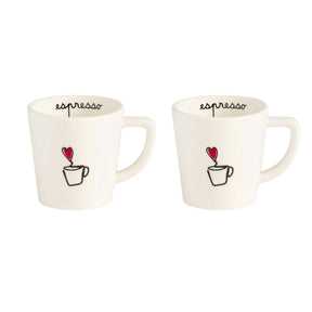 Set 2 tazze caffè Simple Day in gres con piattino e decoro nero 100 ml