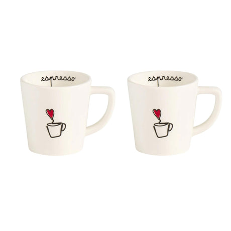 Set 2 tazze caffè Simple Day in gres con piattino e decoro nero 100 ml