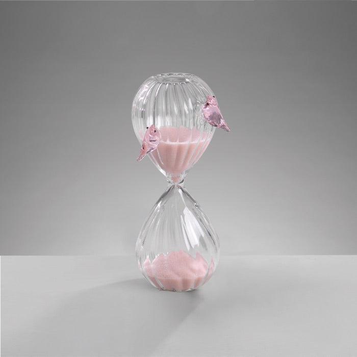 Clessidra con uccellini Mascagni Casa in vetro sabbia rosa 13 cm