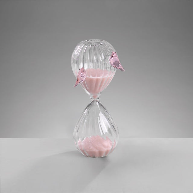Clessidra con uccellini Mascagni Casa in vetro sabbia rosa 13 cm
