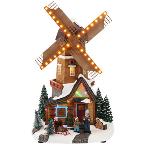 Villaggio di Natale Timstor animato con mulino e luci LED 34 cm
