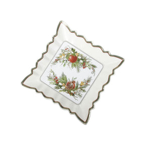 Antipastiera quadrata Brandani in porcellana con decoro natalizio 23,5 cm