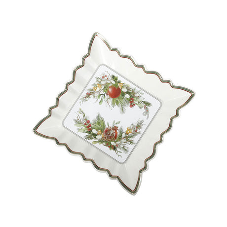 Antipastiera quadrata Brandani in porcellana con decoro natalizio 23,5 cm