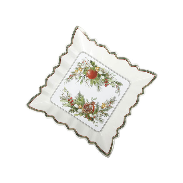 Antipastiera quadrata Brandani in porcellana con decoro natalizio 23,5 cm