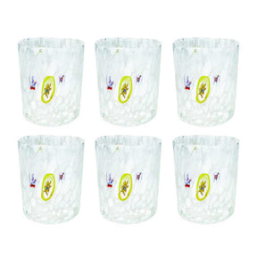 Set 6 bicchieri Pavone Brandani in vetro trasparente decoro bianco 400 ml