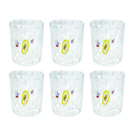 Set 6 bicchieri Pavone Brandani in vetro trasparente decoro bianco 400 ml
