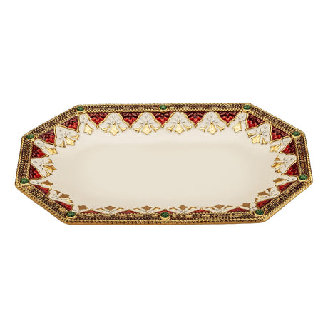 Vassoio centrotavola Fitz and Floyd in porcellana decoro oro e rosso 35x22 cm
