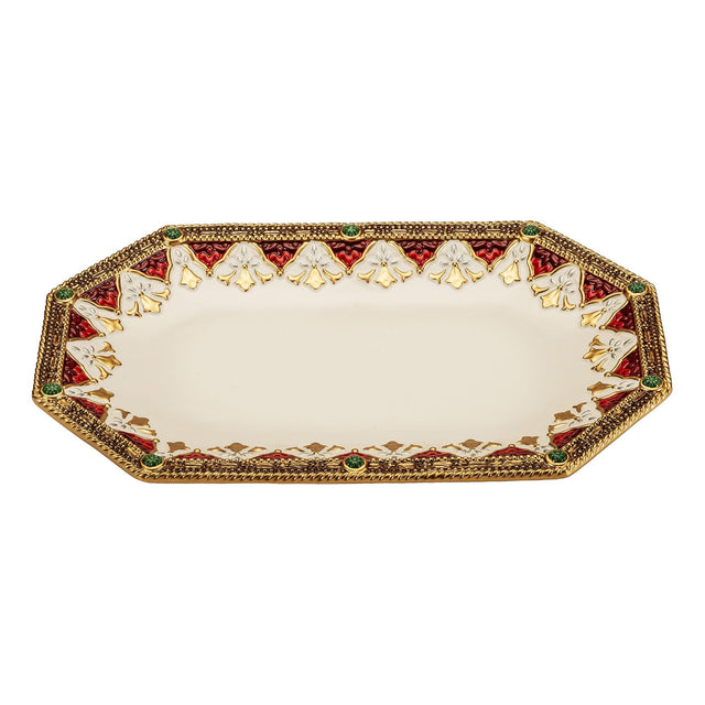 Vassoio centrotavola Fitz and Floyd in porcellana decoro oro e rosso 35x22 cm