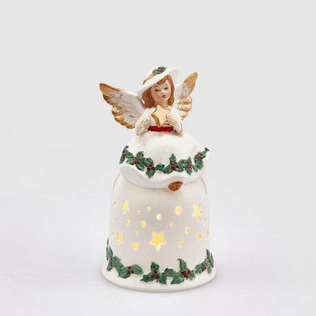 Campana con angelo EDG in ceramica bianca con fori a stella 18 cm