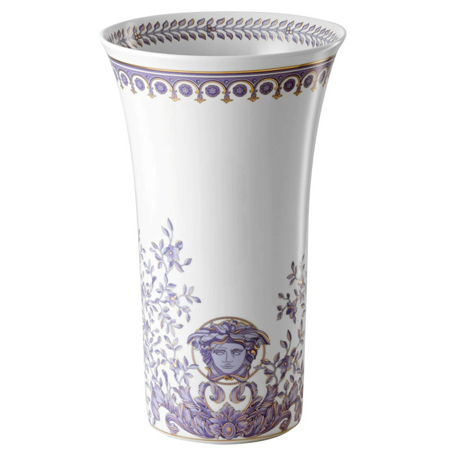 Vaso Le Grand Divertissement Versace in porcellana viola e bianca 34 cm