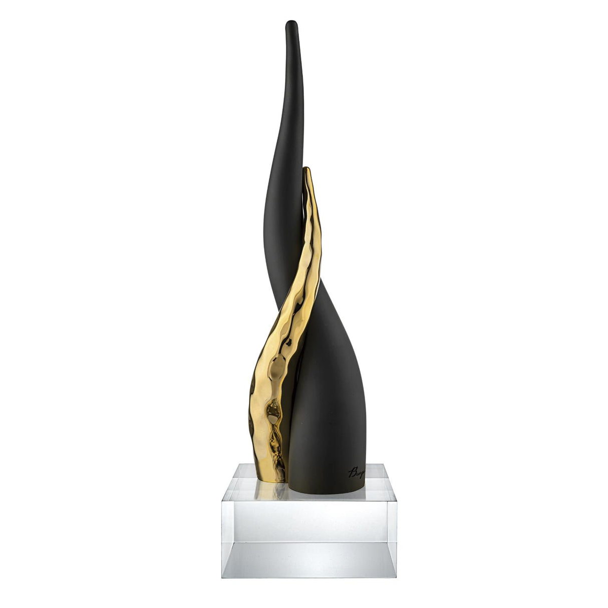 Corno intrecciato Bongelli Preziosi in marmorino nero argento 20 cm
