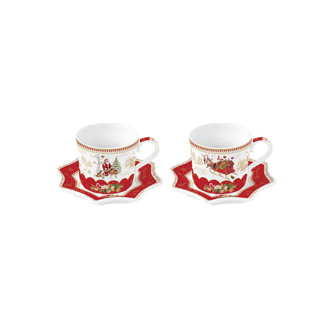 Set 2 tazzine caffè Easy Life in porcellana decoro natalizio 120 ml