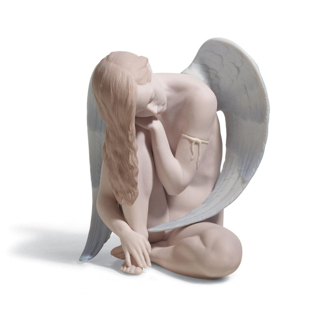 Statuina Angelo Meraviglioso Lladrò in porcellana opaca 17x16 cm