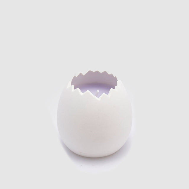 Candela uovo EDG in ceramica viola e bianca 8x8 cm