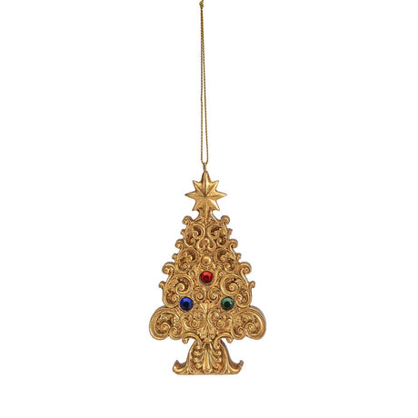 Pendaglio Albero di Natale Noel in poliresina color oro 12 cm
