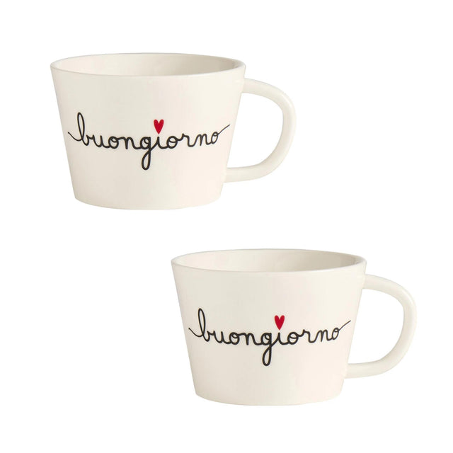 Set 2 tazze caffè Simple Day in gres con decori 580 ml