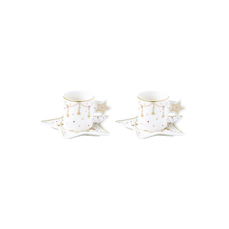 Set 2 tazzine caffè Christmas Lights Easy Life in porcellana con decori oro