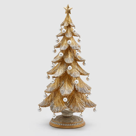 Albero di Natale EDG in resina oro con perle decorative 46x22 cm